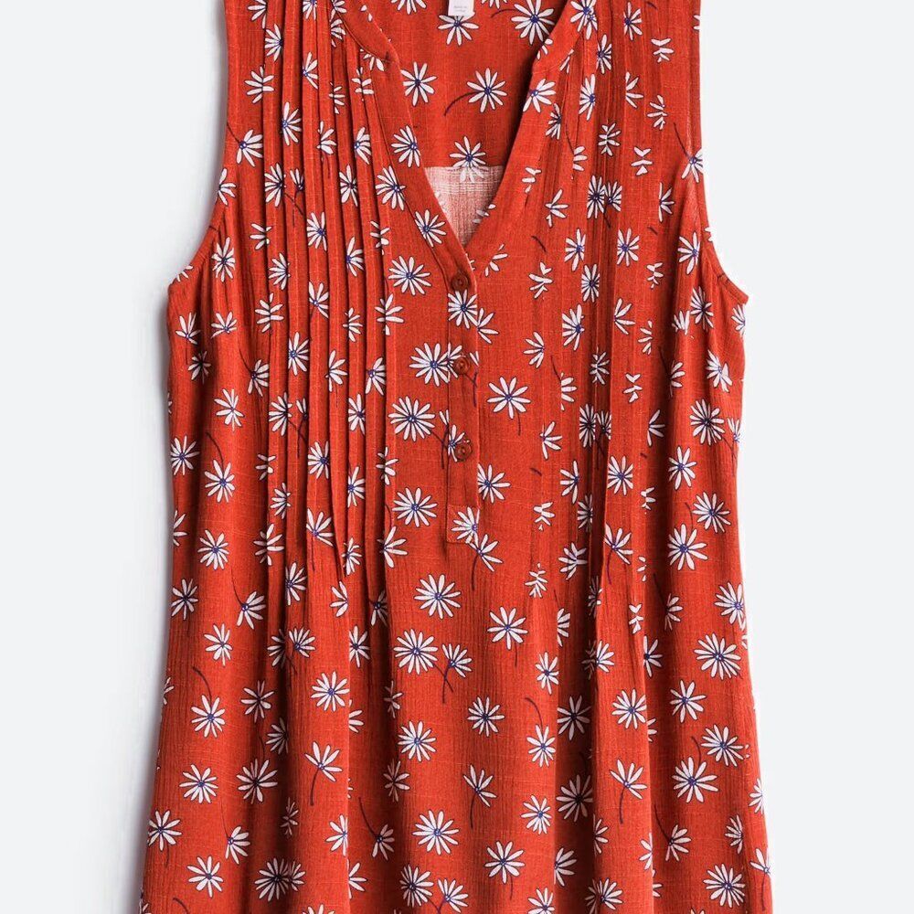 Market & Spruce Hemingway Sleeveless Henley Top - Daisy Print, 100% Rayon